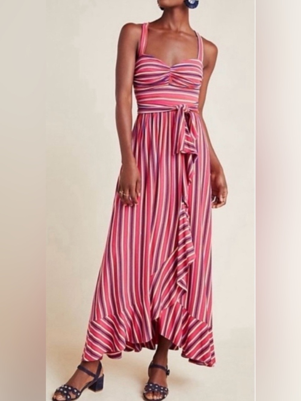 Maeve Anthropologie Small Gabriela Sleeveless Faux Wrap Ruffle Maxi Dress